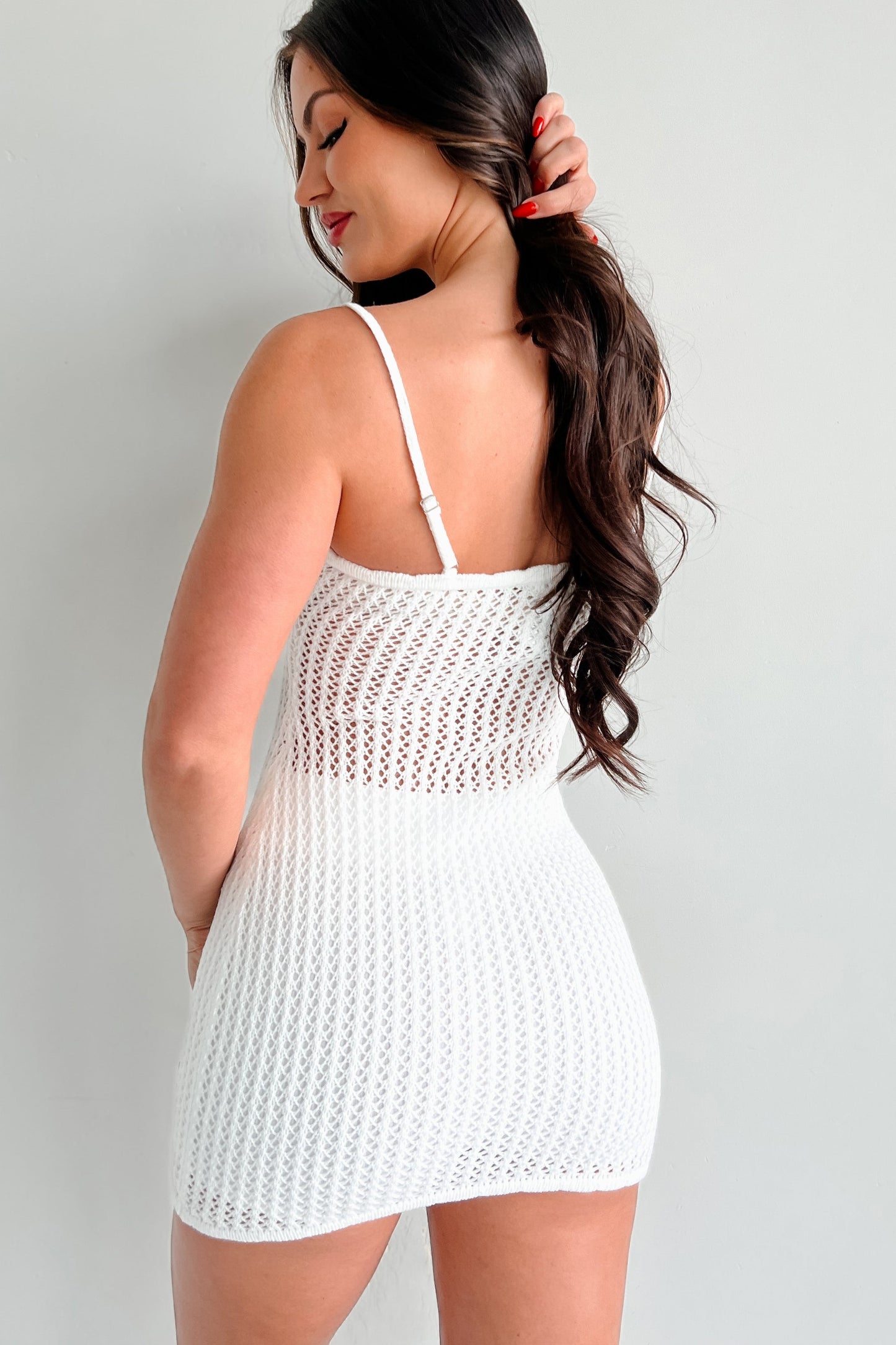 Tropical Travels Crochet Mini Dress (Off White)