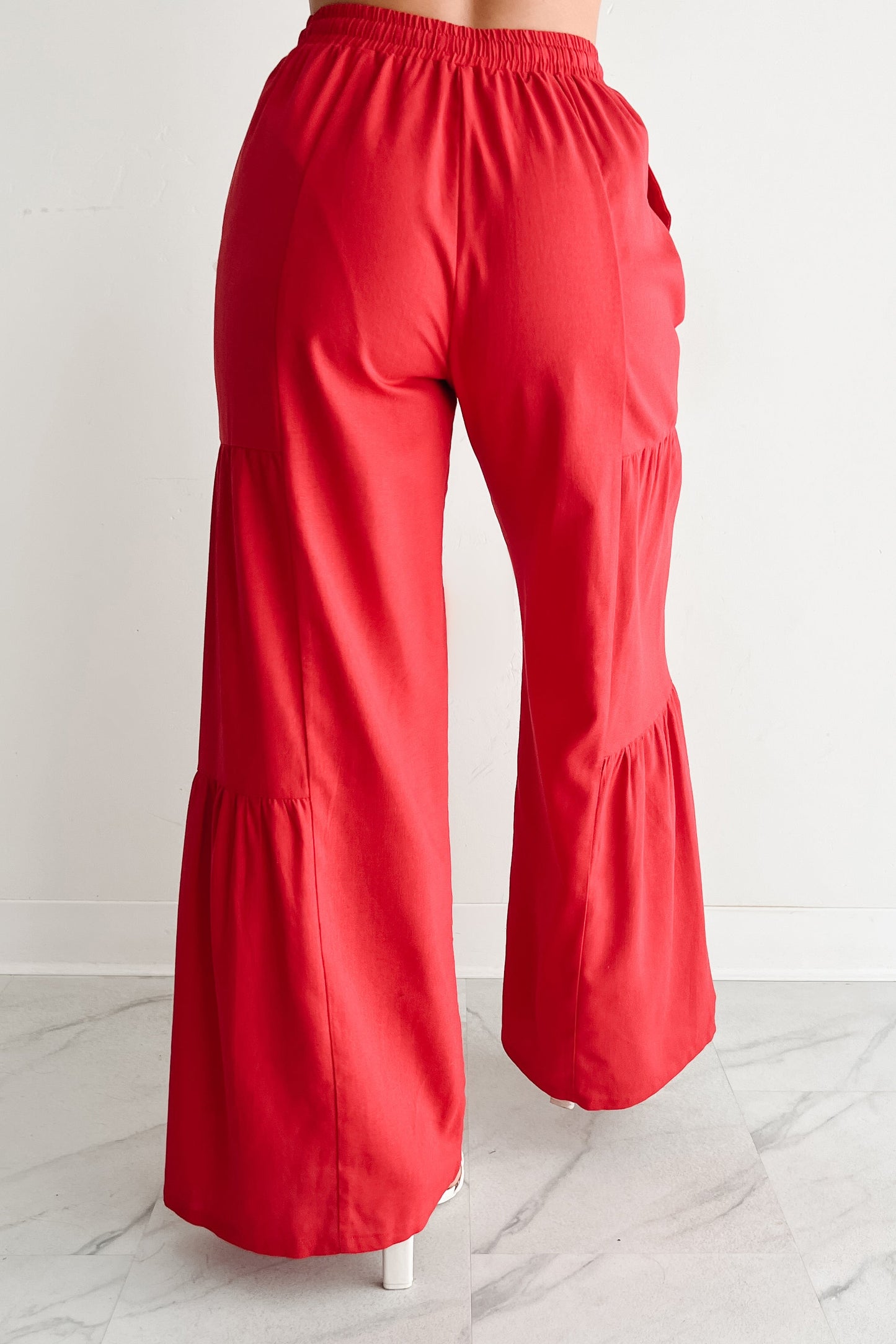 Real Karma Tiered Linen Pants (Red)