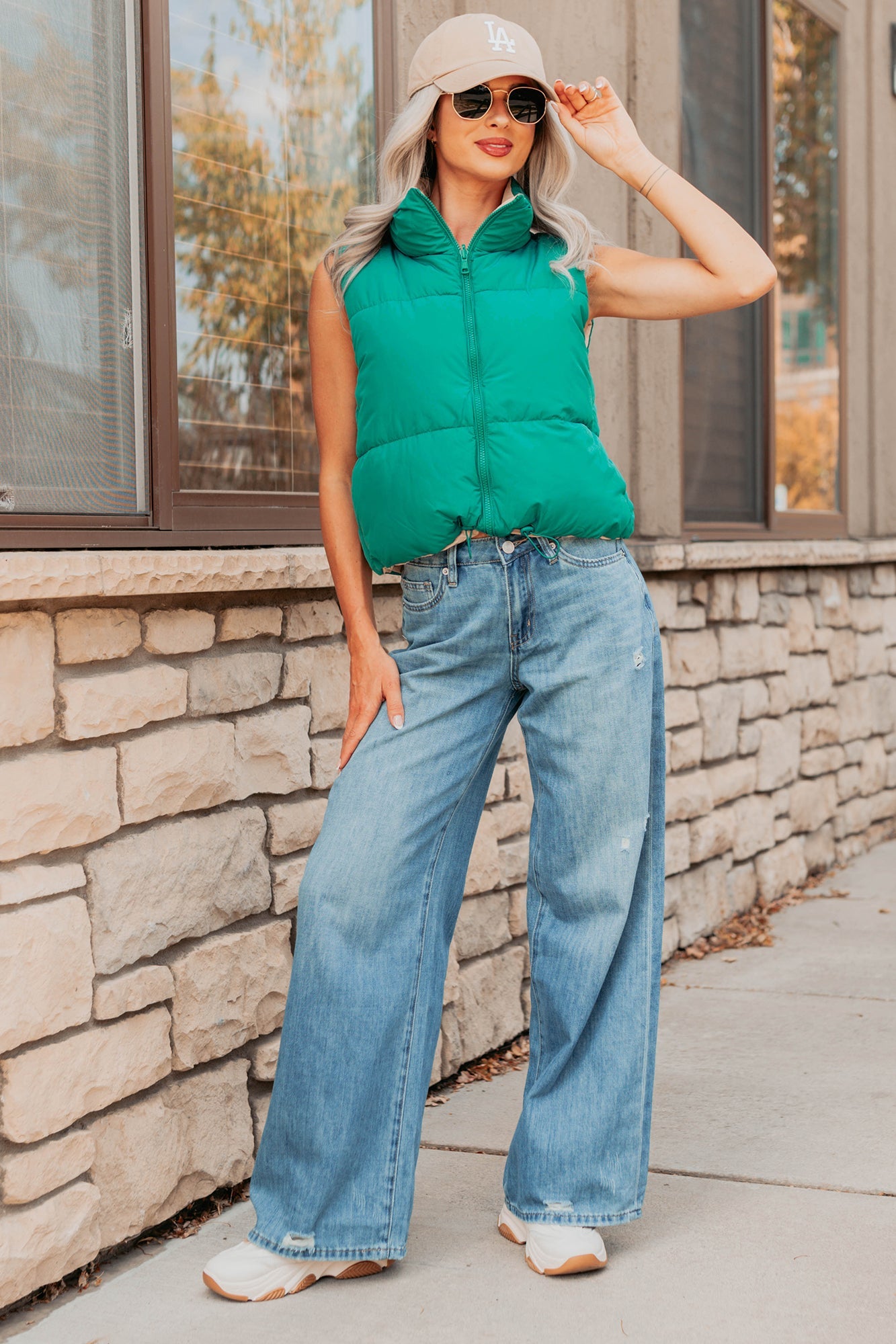 On The Reverse Side Reversible Puffer Vest (Green/Beige)