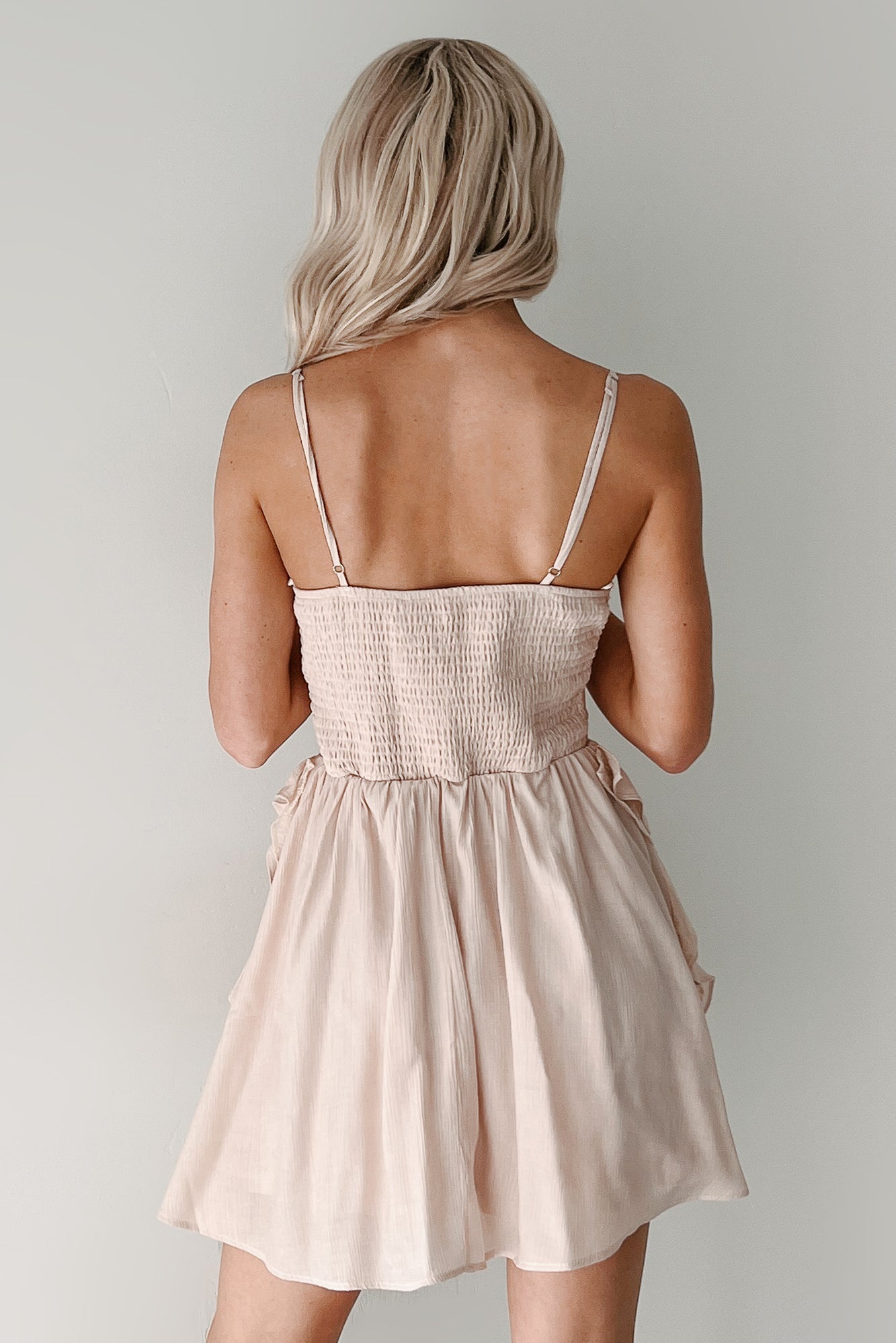 Romantic Edge Sleeveless Ruffle Mini Dress (Sand)